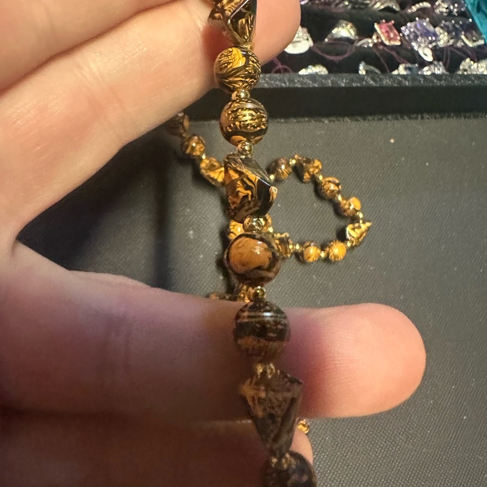 Elegant Gold‎ and Black Beaded Necklace